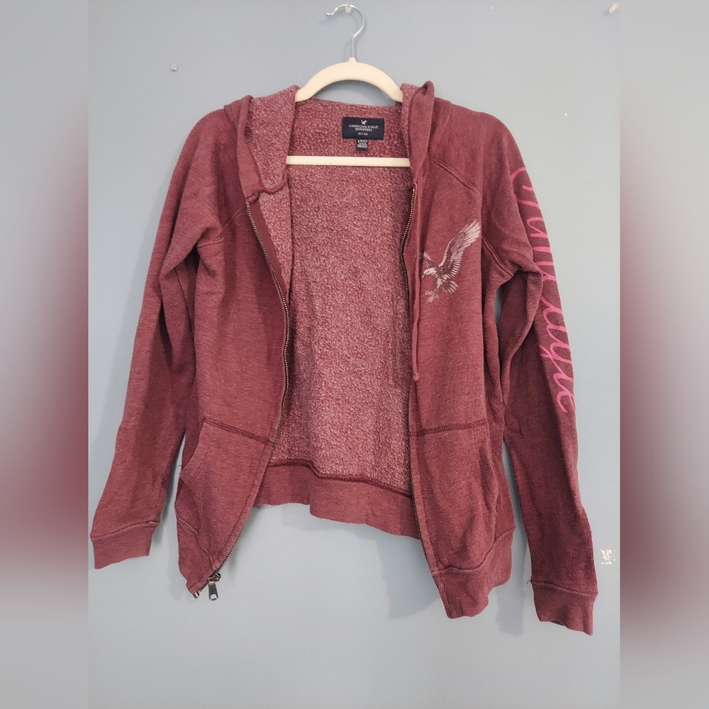 American Eagle Sweatshirt, Zip up, dark red, Women's small